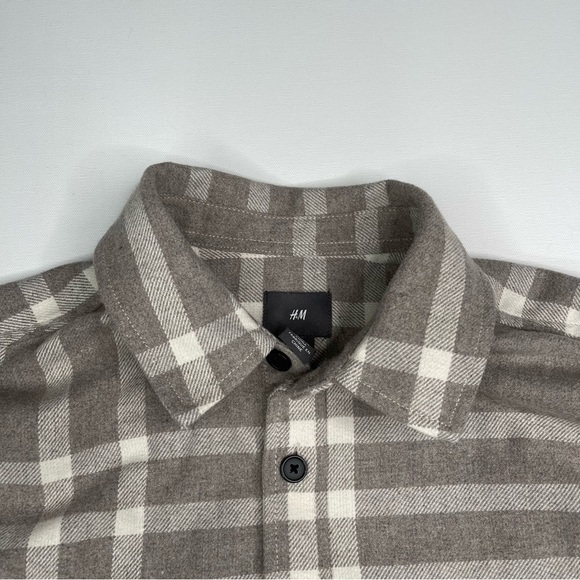 H&M Shacket Thick Flannel Shirt Chore Plaid Buffalo Check Tan Gorp Winter Fall - Picture 5 of 14